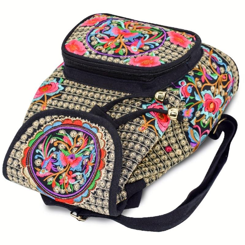 Women's Ethnic Style Backpack Floral Embroidery Canvas School Bag