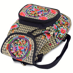 Women's Ethnic Style Backpack Floral Embroidery Canvas School Bag