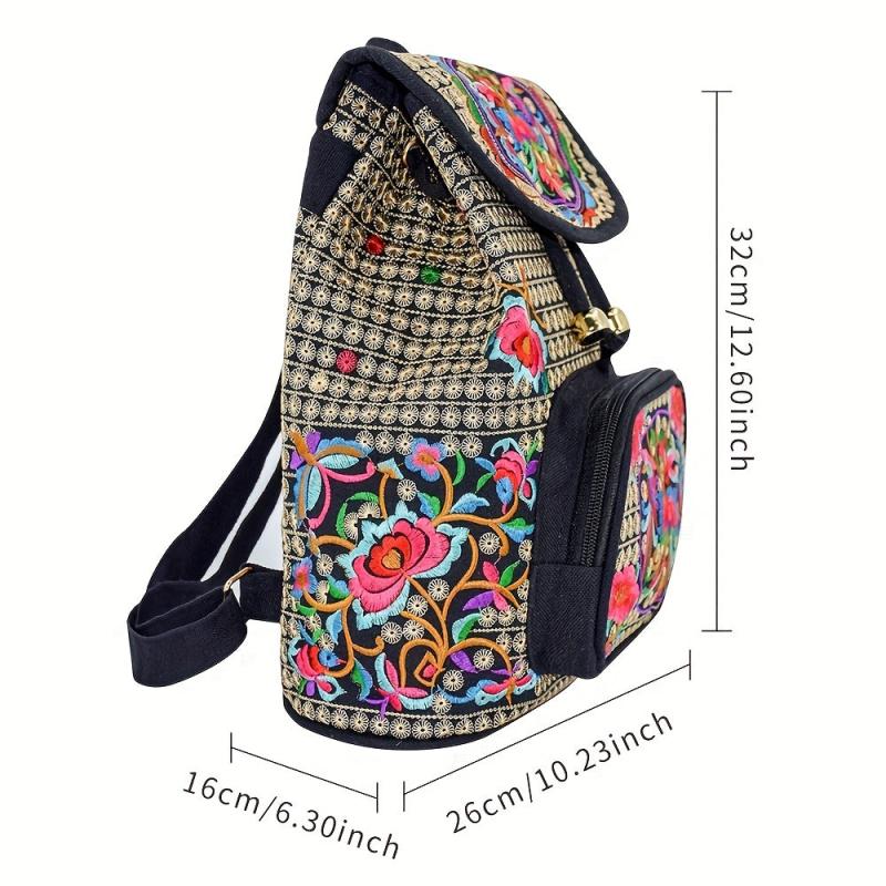 Women's Ethnic Style Backpack Floral Embroidery Canvas School Bag