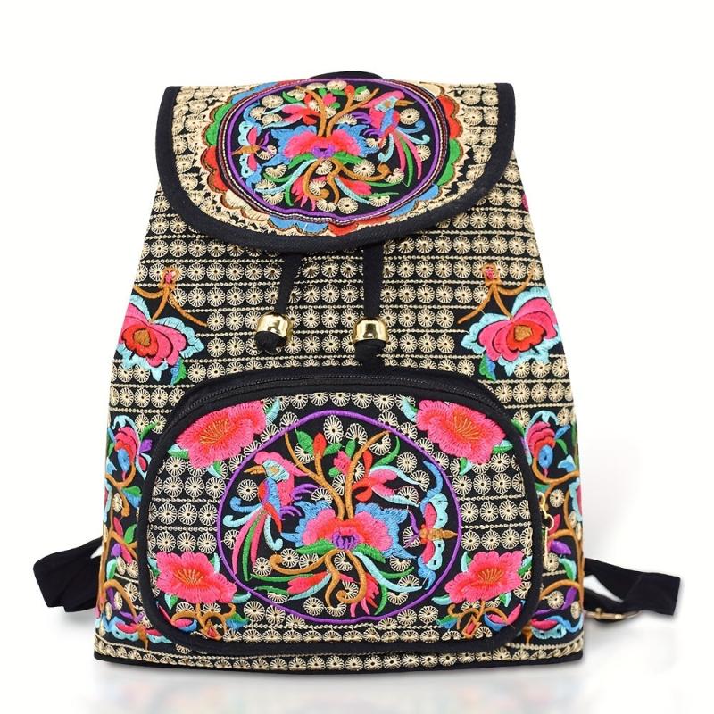 Women's Ethnic Style Backpack Floral Embroidery Canvas School Bag
