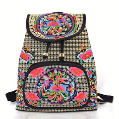 Women's Ethnic Style Backpack Floral Embroidery Canvas School Bag