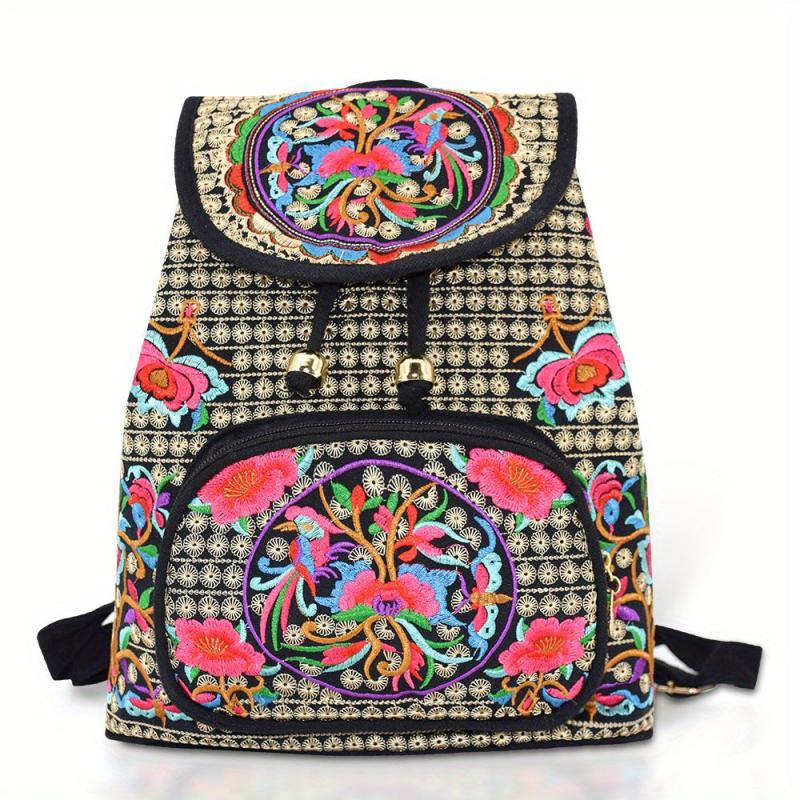 Women's Ethnic Style Backpack Floral Embroidery Canvas School Bag