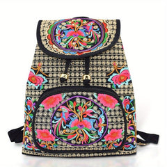 Women's Ethnic Style Backpack Floral Embroidery Canvas School Bag