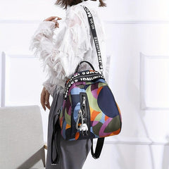 Geometric Pattern Mini Block Backpack Lightweight Nylon Travel Bag