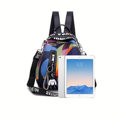 Geometric Pattern Mini Block Backpack Lightweight Nylon Travel Bag
