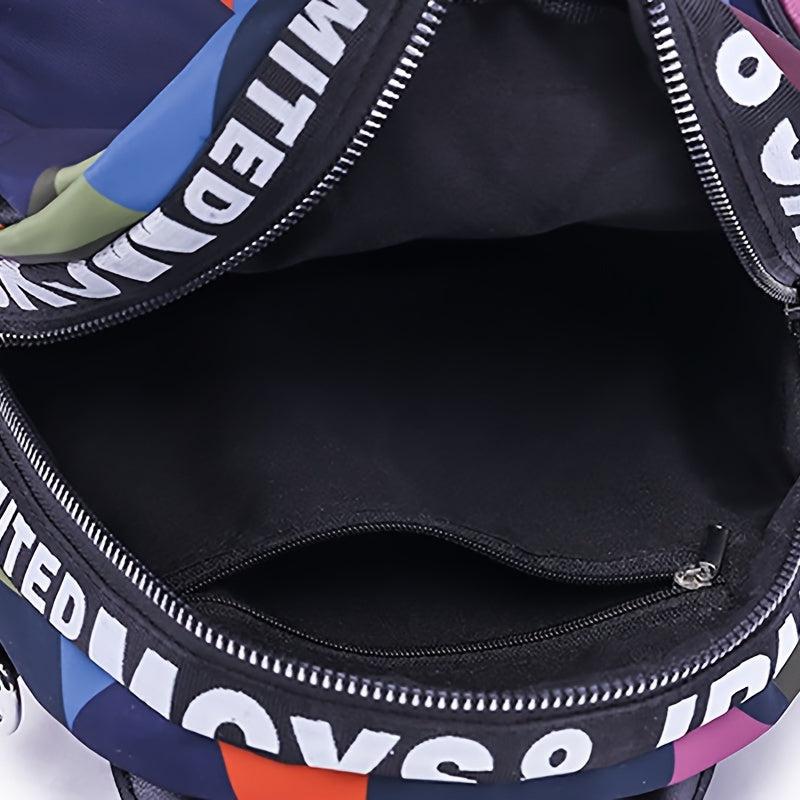 Geometric Pattern Mini Block Backpack Lightweight Nylon Travel Bag