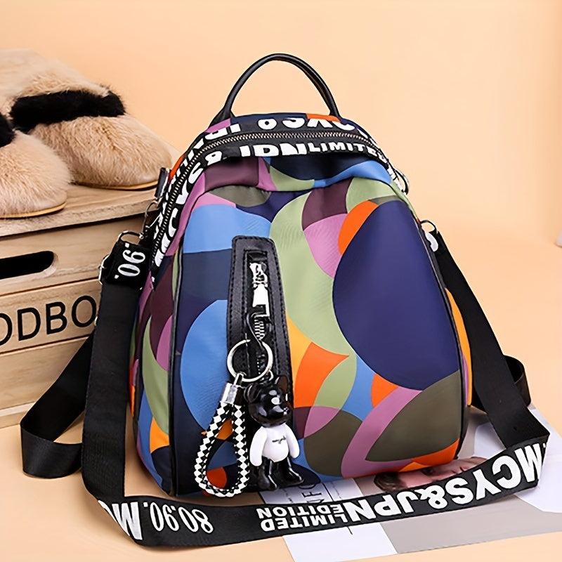 Geometric Pattern Mini Block Backpack Lightweight Nylon Travel Bag