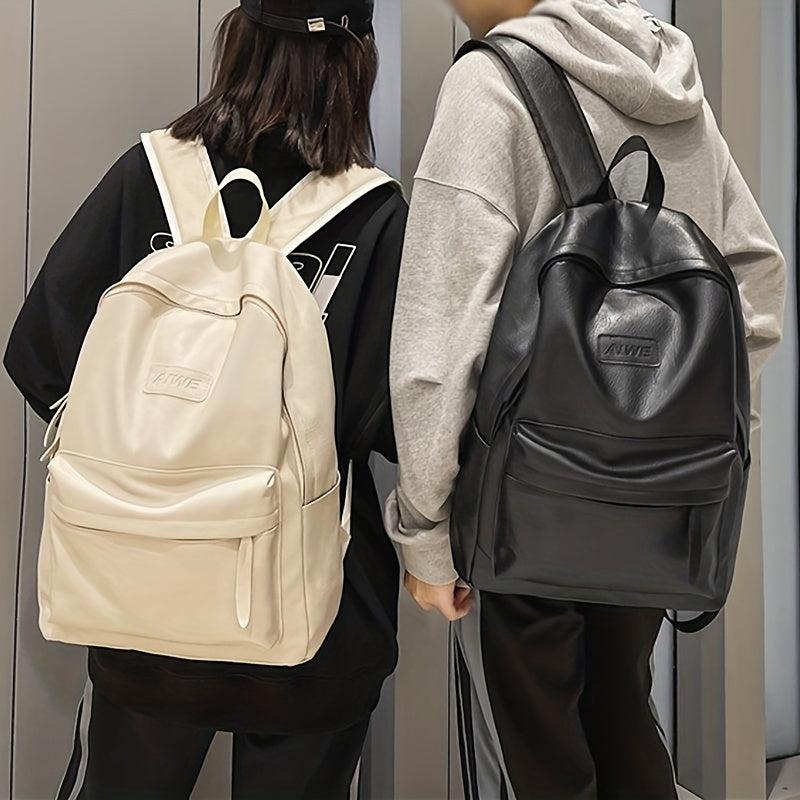 Preppy Style School Backpack PU Leather Laptop Bag