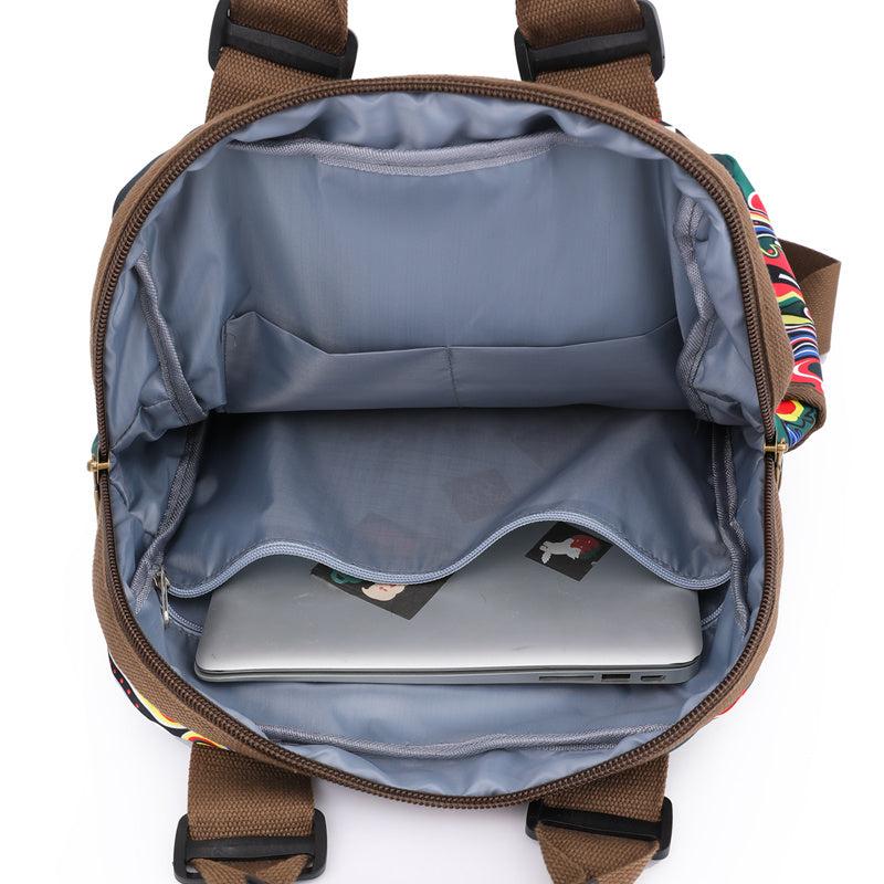 Letter Embossed Allover Print Backpack Large Capacity Zipper Knapsack