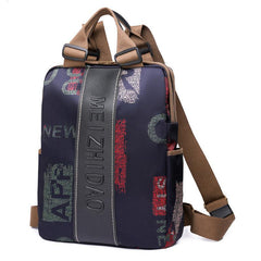Letter Embossed Allover Print Backpack Large Capacity Zipper Knapsack