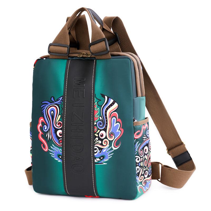 Letter Embossed Allover Print Backpack Large Capacity Zipper Knapsack