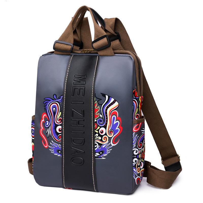 Letter Embossed Allover Print Backpack Large Capacity Zipper Knapsack