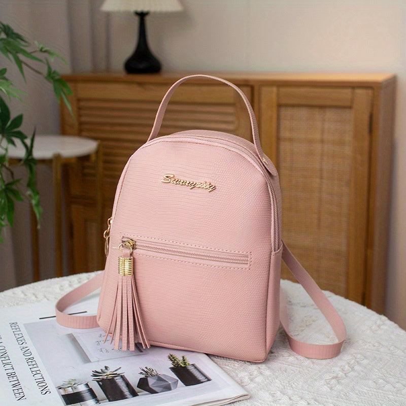 Mini Crocodile Pattern Backpack with Tassel Decor