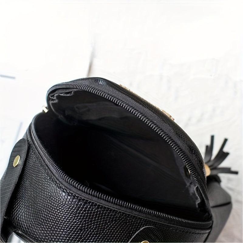 Mini Crocodile Pattern Backpack with Tassel Decor