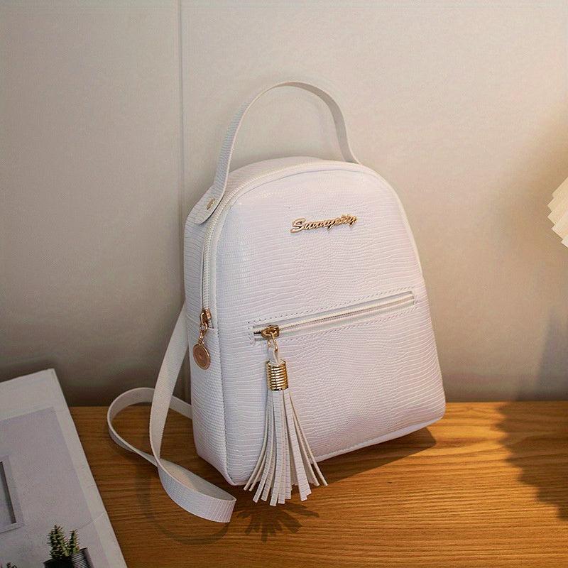 Mini Crocodile Pattern Backpack with Tassel Decor