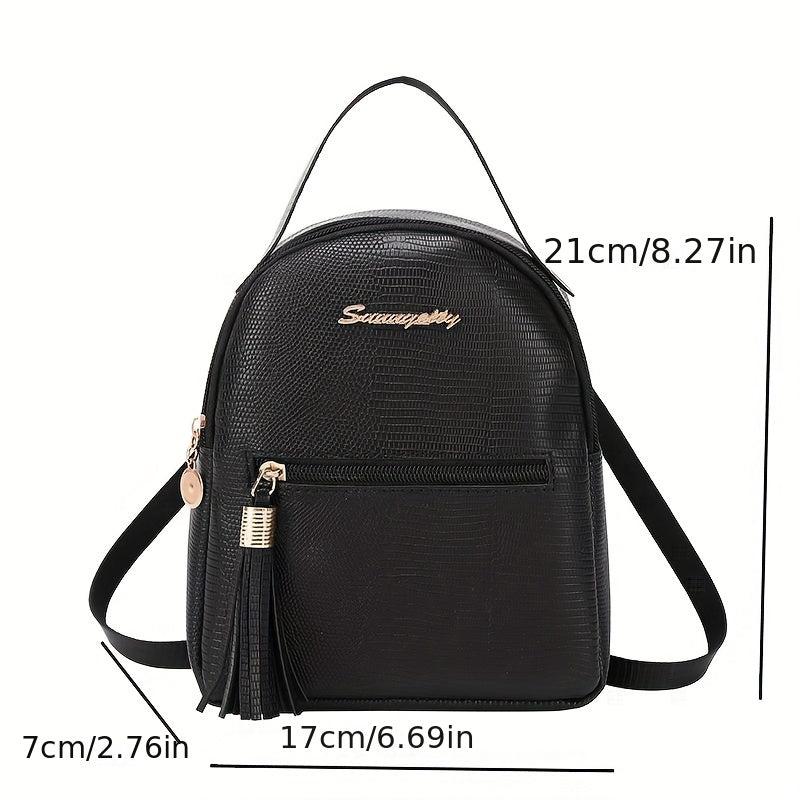 Mini Crocodile Pattern Backpack with Tassel Decor