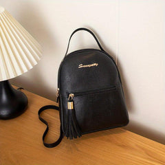 Mini Crocodile Pattern Backpack with Tassel Decor