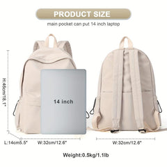 Minimalist Solid Backpack Preppy Zipper Large Capacity School Bag