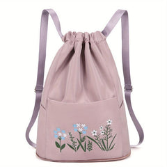 Embroidered Flower Drawstring Backpack