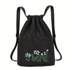 Embroidered Flower Drawstring Backpack
