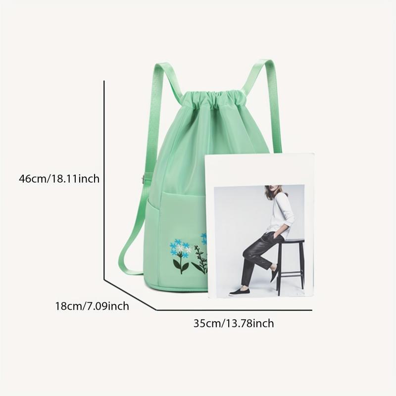 Embroidered Flower Drawstring Backpack
