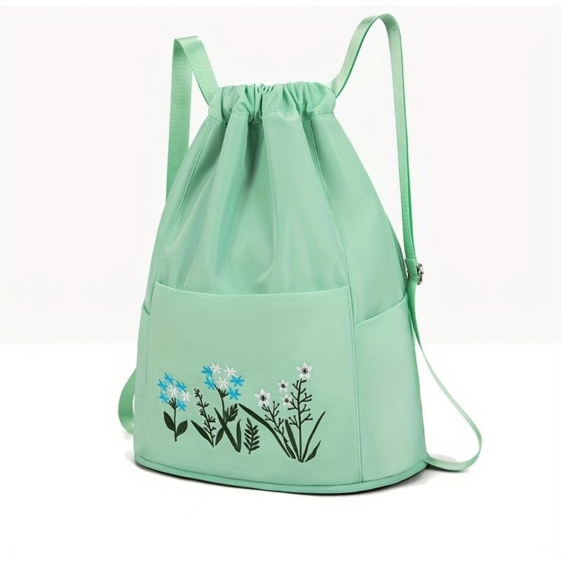 Embroidered Flower Drawstring Backpack