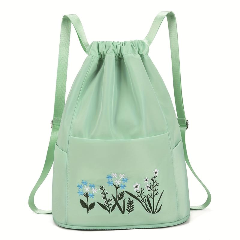 Embroidered Flower Drawstring Backpack
