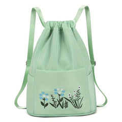 Embroidered Flower Drawstring Backpack