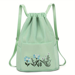Embroidered Flower Drawstring Backpack