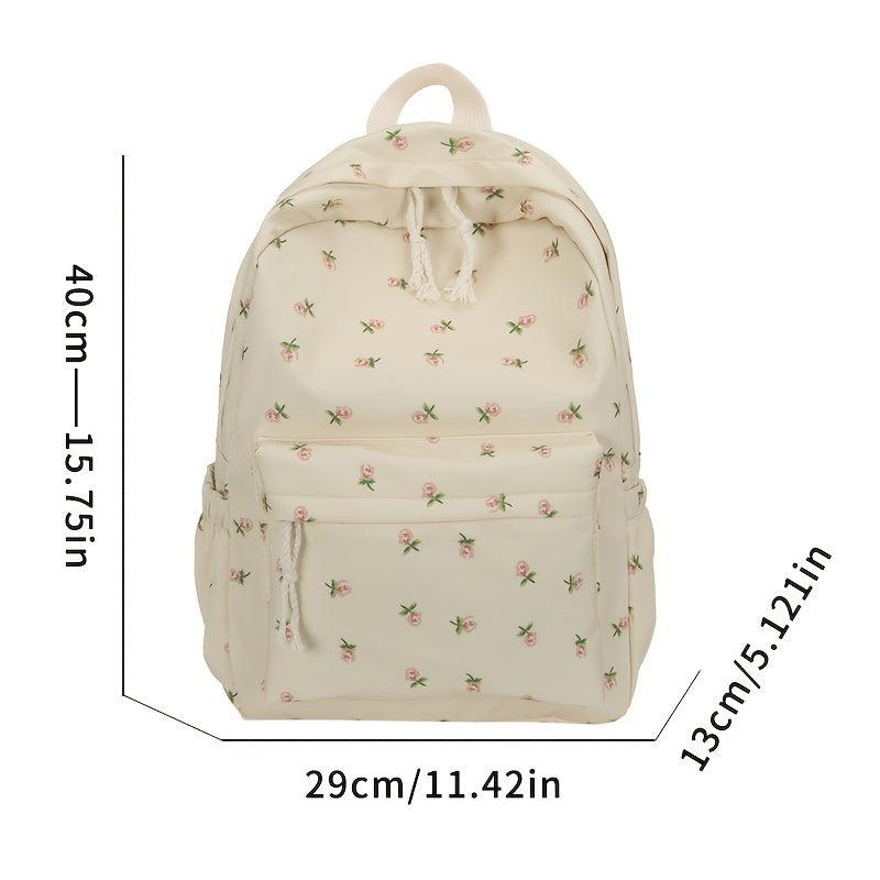 Floral Print Backpack Double Zip Shoulder Bag School Travel Daypack