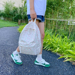 Floral Print Backpack Double Zip Shoulder Bag School Travel Daypack
