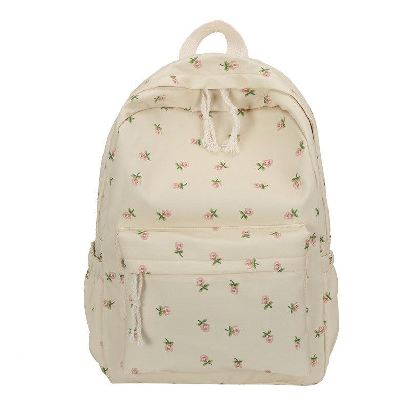 Floral Print Backpack Double Zip Shoulder Bag School Travel Daypack