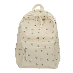 Floral Print Backpack Double Zip Shoulder Bag School Travel Daypack