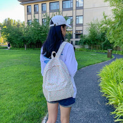 Floral Print Backpack Double Zip Shoulder Bag School Travel Daypack