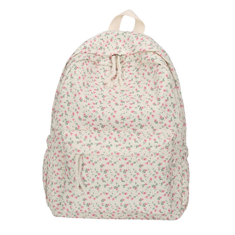 Floral Print Backpack Double Zip Shoulder Bag School Travel Daypack