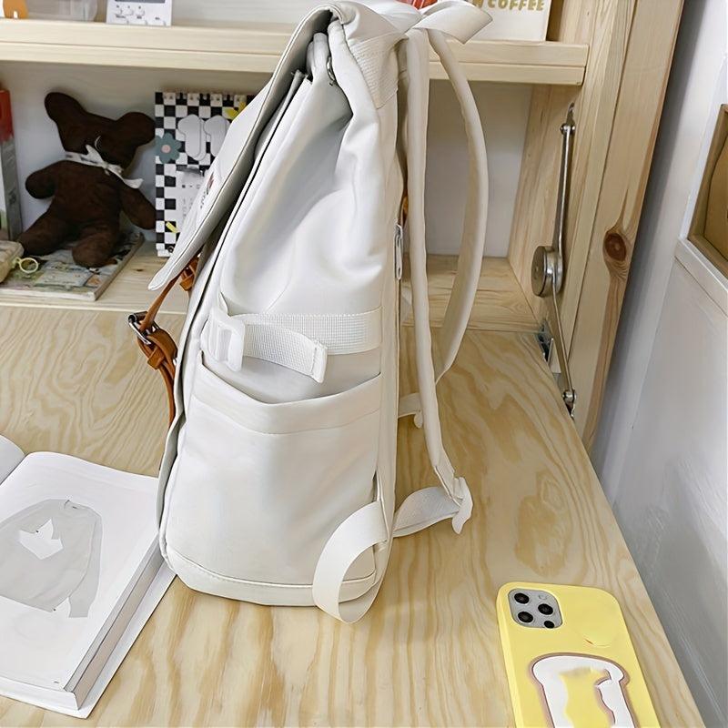 Colorblock Flap School Backpack Rucksack Casual Daypack
