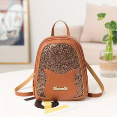 Cat Pattern Glitter Sequins Backpack - Mini Crossbody Bag Handbag