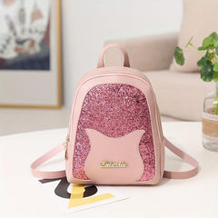 Cat Pattern Glitter Sequins Backpack - Mini Crossbody Bag Handbag