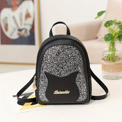 Cat Pattern Glitter Sequins Backpack - Mini Crossbody Bag Handbag