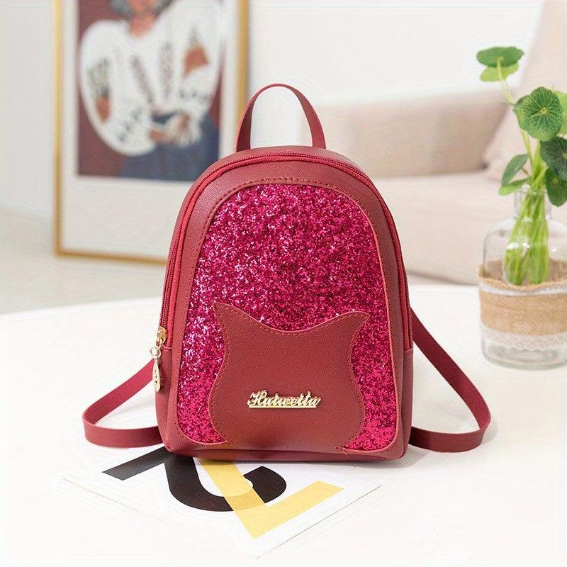 Cat Pattern Glitter Sequins Backpack - Mini Crossbody Bag Handbag