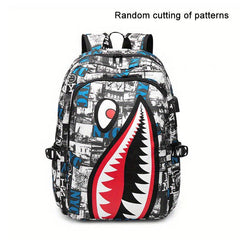 Shark Pattern Backpack Nylon Student School Bag Lightweight Travel Bookbag
