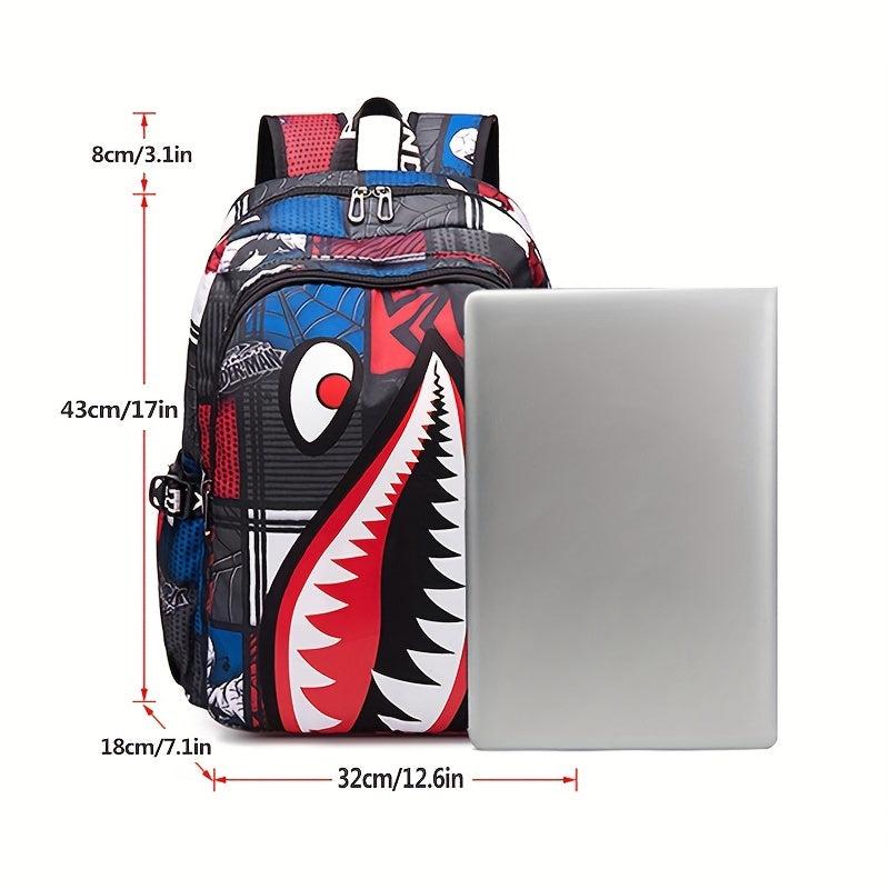 Shark Pattern Backpack Nylon Student School Bag Lightweight Travel Bookbag