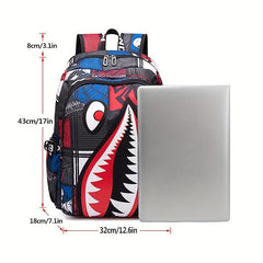 Shark Pattern Backpack Nylon Student School Bag Lightweight Travel Bookbag