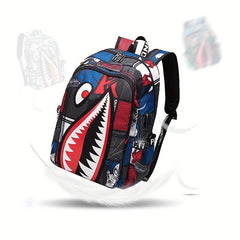 Shark Pattern Backpack Nylon Student School Bag Lightweight Travel Bookbag