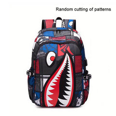 Shark Pattern Backpack Nylon Student School Bag Lightweight Travel Bookbag