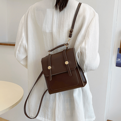 Vintage Preppy Flap School Bag Solid Retro Backpack All Match