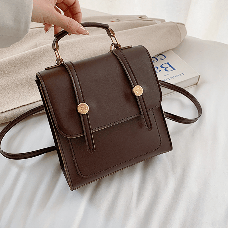 Vintage Preppy Flap School Bag Solid Retro Backpack All Match