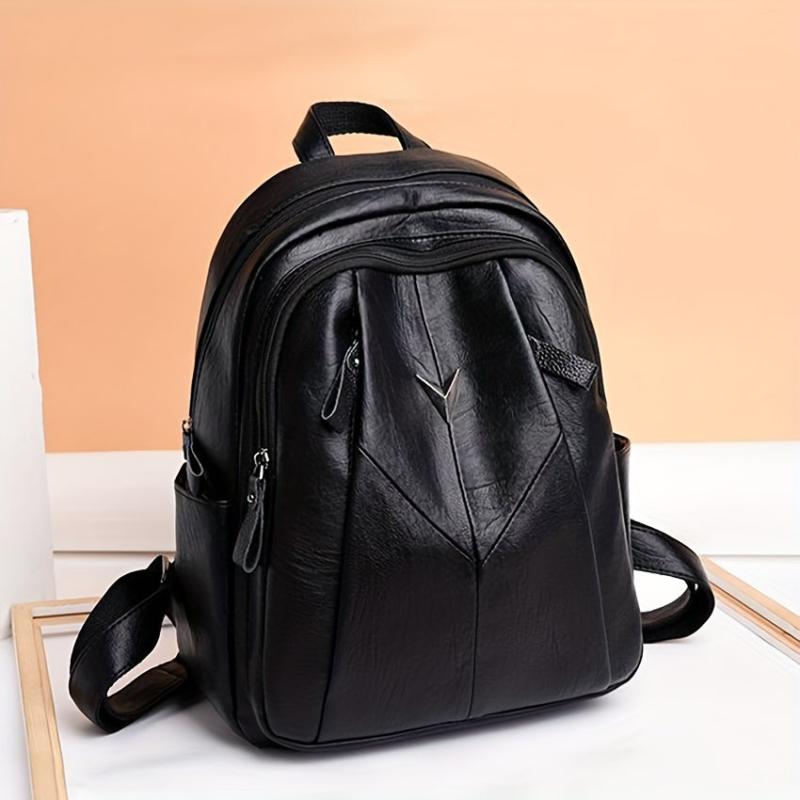 Large Capacity PU Leather Casual Backpack School Bag & Purse