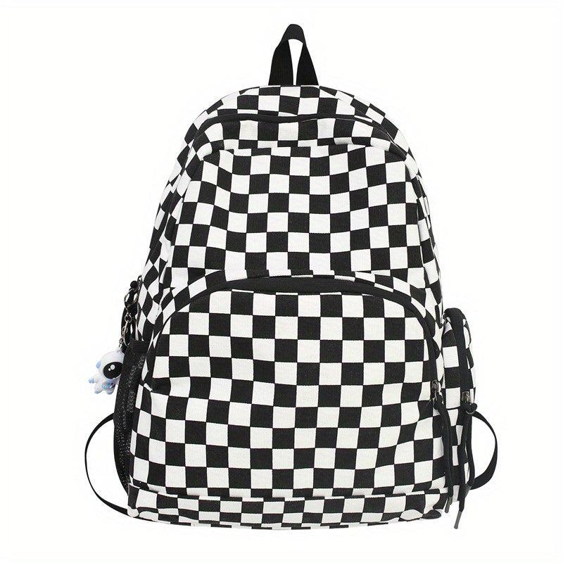 Checkered Student Backpack Preppy Style Bookbag Casual Travel Schoolbag