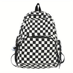 Checkered Student Backpack Preppy Style Bookbag Casual Travel Schoolbag